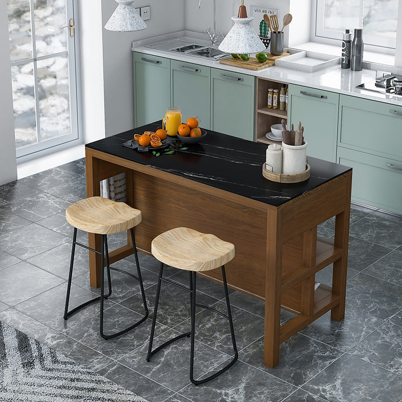 Modern Kitchen Island Table Pine Solid Wood Prep Table with Towel Rack