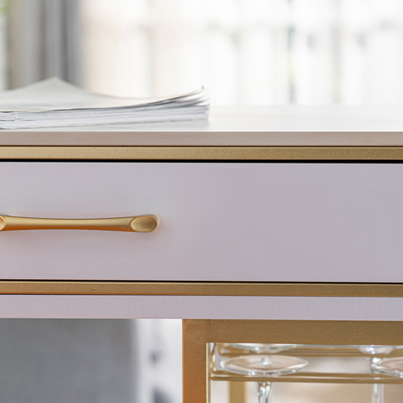 Stone Rectangle Bar Table Metal Base with Drawers for Living Room