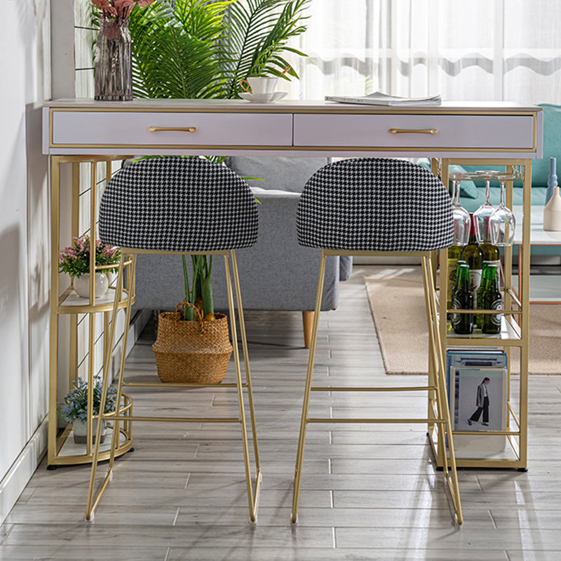 Stone Rectangle Bar Table Metal Base with Drawers for Living Room