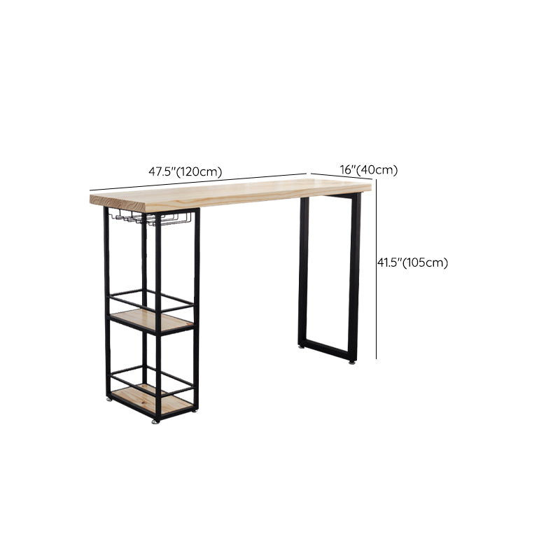 Modern Pine Wood Bar Table Rectangle Storable Table for Living Room