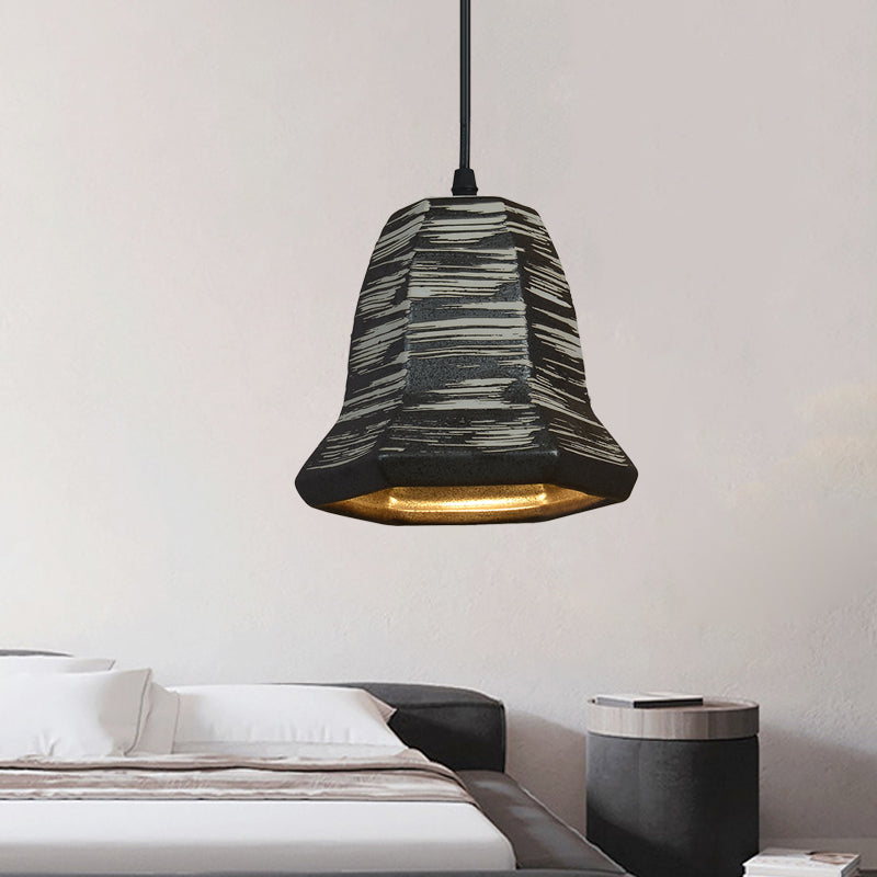 1-Head Cylinder/Urn Hanging Pendant Industrial Style Black Ceramic Suspension Light for Restaurant