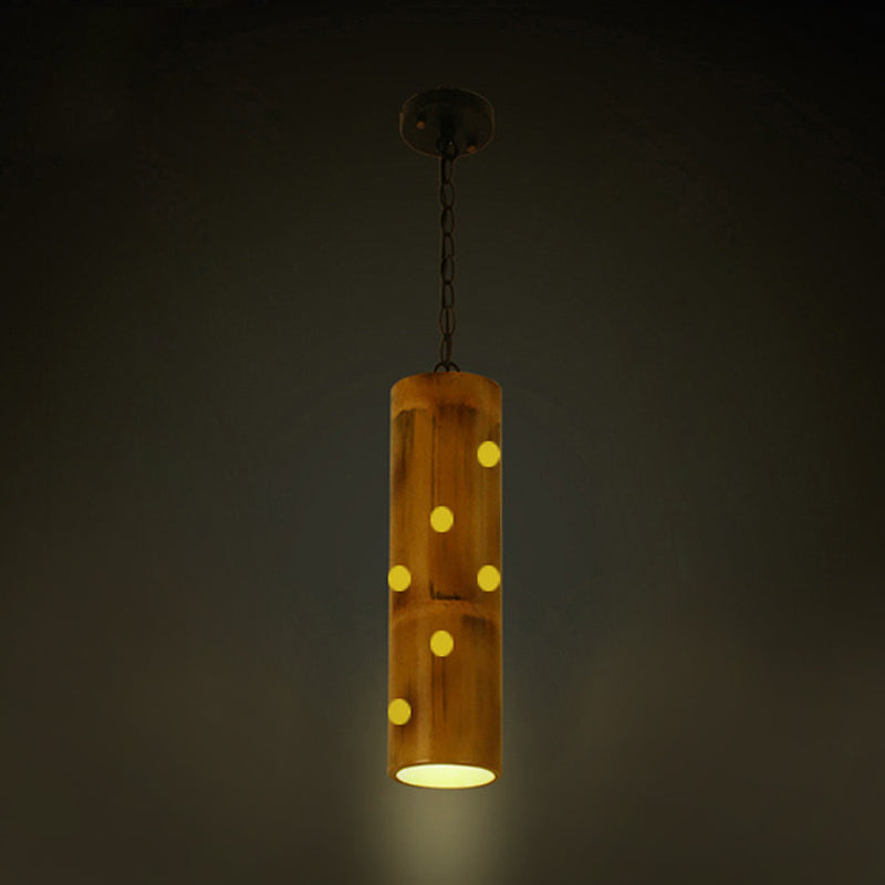 Bamboo Etched Tubular Hanging Light Kit Warehouse 1 Light Dining Room Ceiling Pendant in Brown