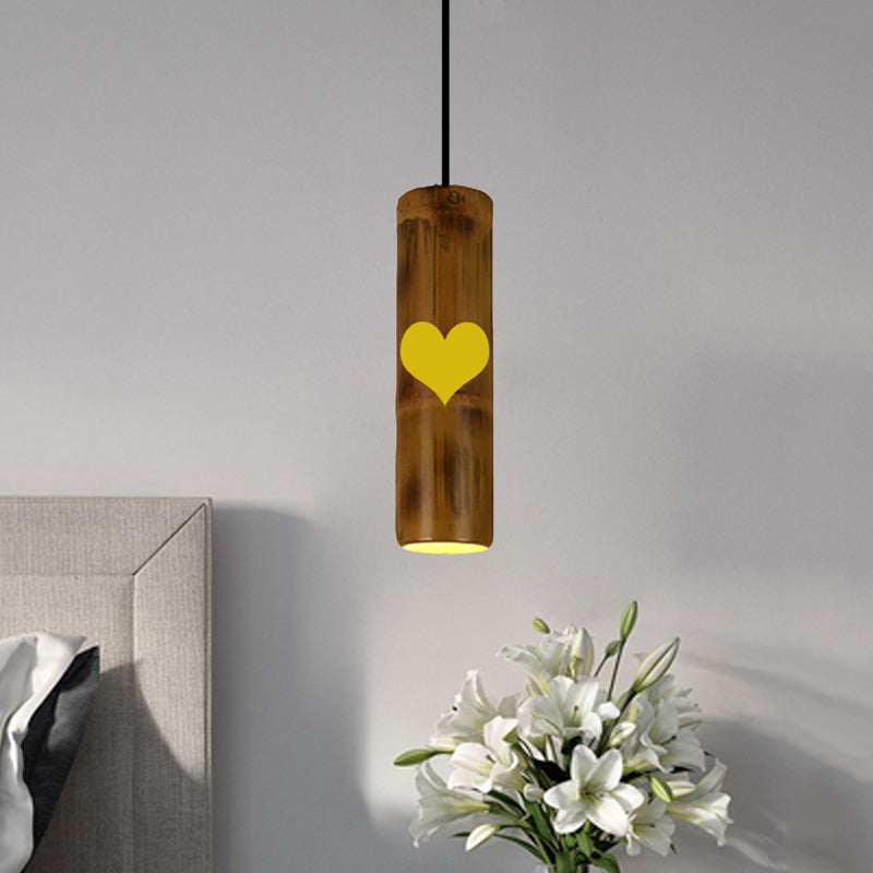 Bamboo Etched Tubular Hanging Light Kit Warehouse 1 Light Dining Room Ceiling Pendant in Brown