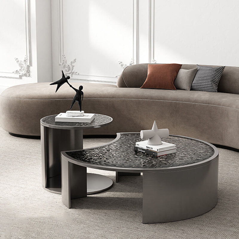 Glass Top Coffee Table Round Nesting Coffee Table Set with Grey Legs