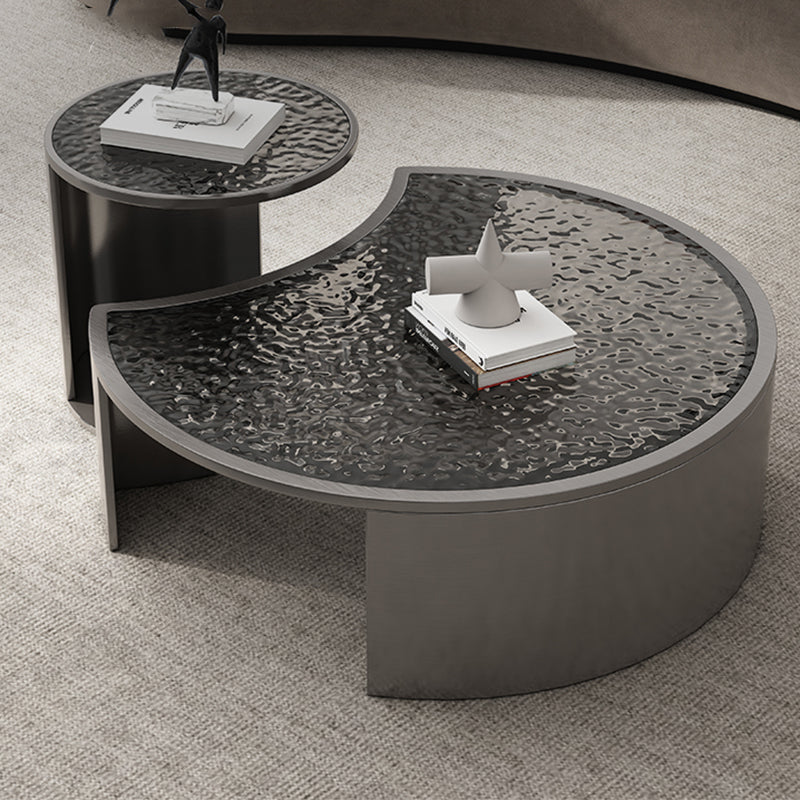 Glass Top Coffee Table Round Nesting Coffee Table Set with Grey Legs