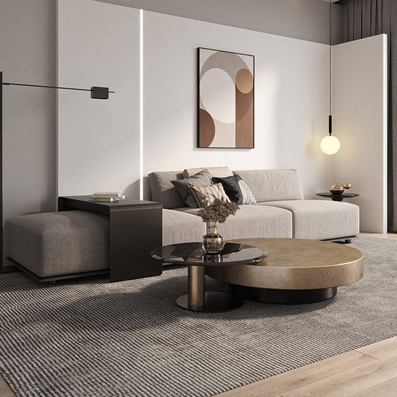Round Coffee Table Brown Nesting Coffee Table Set for Living Room