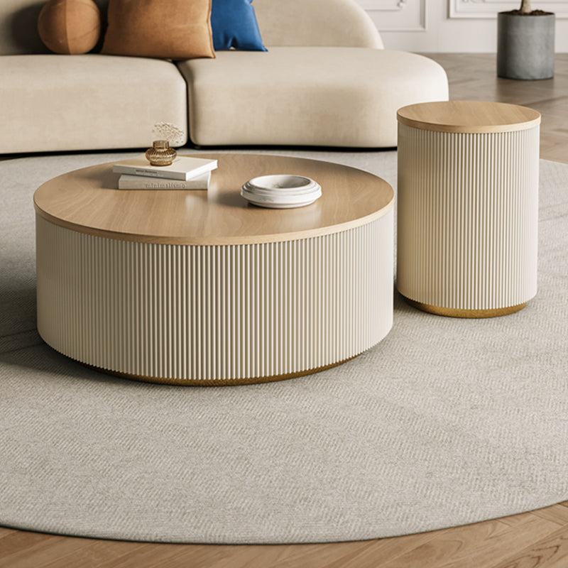 Modern Round Coffee Table Solid Wood Nesting Coffee Table Set