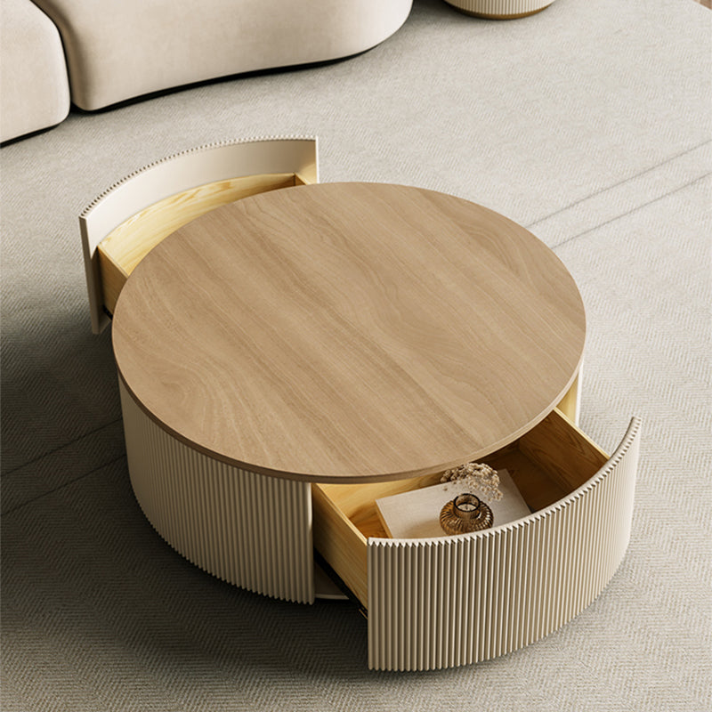 Modern Round Coffee Table Solid Wood Nesting Coffee Table Set