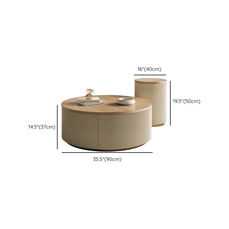 Modern Round Coffee Table Solid Wood Nesting Coffee Table Set