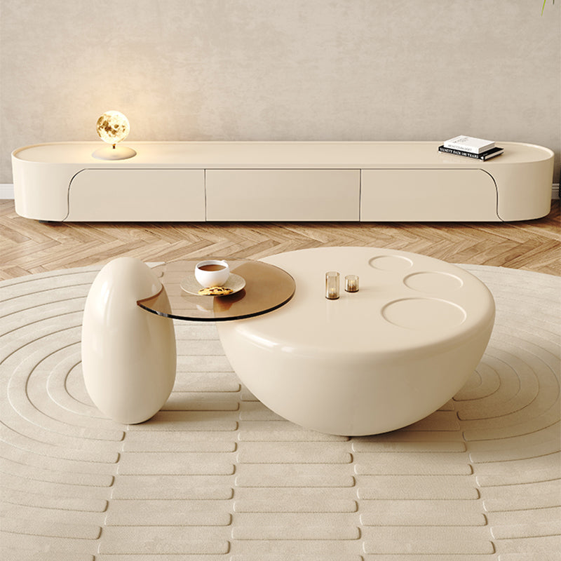 Wooden Coffee Table Round Nesting Coffee Table Set for Living Room