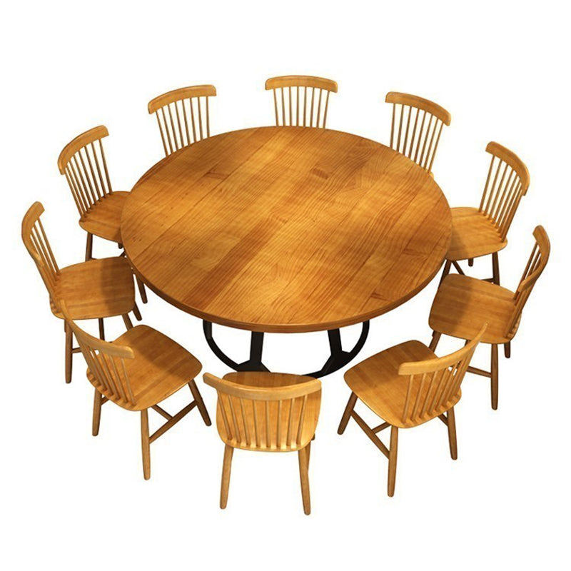 Round Dining Table Set with Wooden Chairs 1/2/5/11 Pcs Modern Solid Wood Dining Set