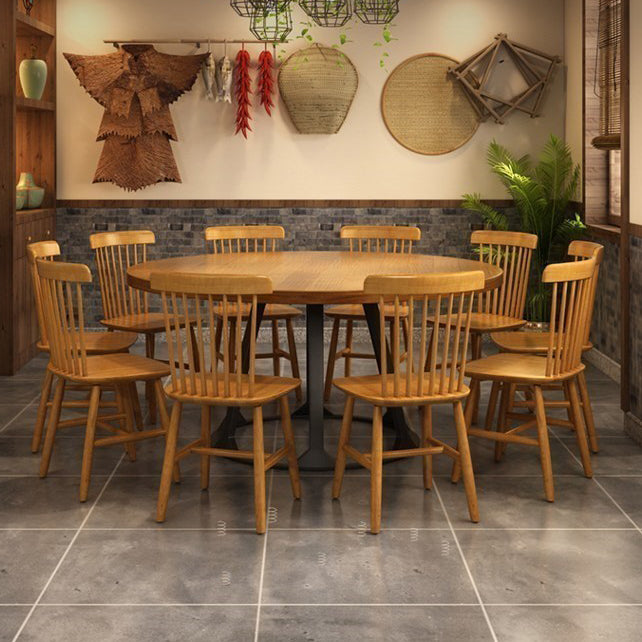 Round Dining Table Set with Wooden Chairs 1/2/5/11 Pcs Modern Solid Wood Dining Set