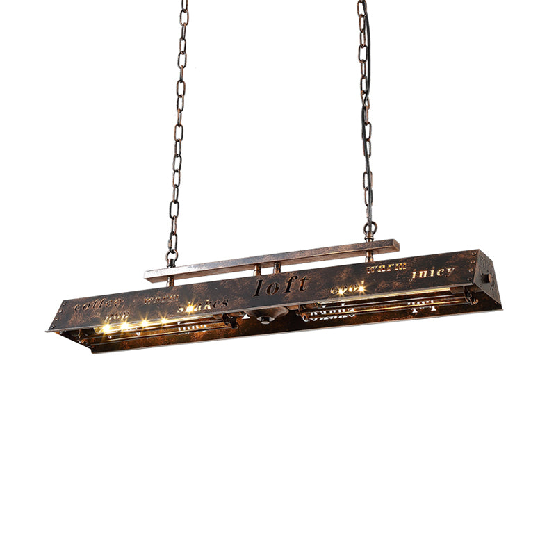 Metal Brass Island Pendant Light Rectangle 2 Heads Loft Style Hanging Lamp with Etched Letter