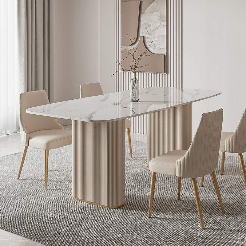 Stone Top Modern Dining Set 1/4/5/7 Pieces Dining Table Set with White Chairs