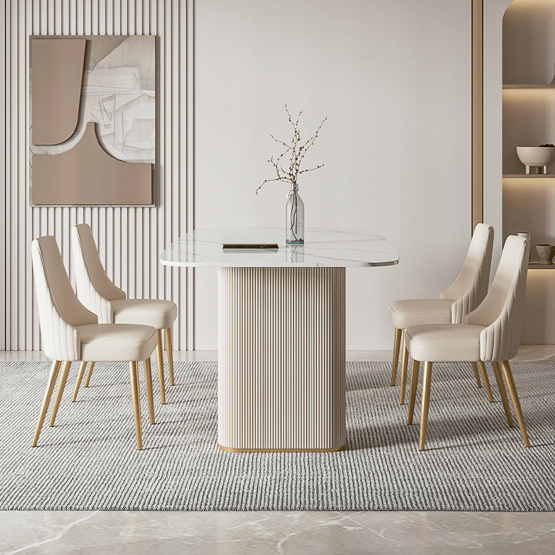 Stone Top Modern Dining Set 1/4/5/7 Pieces Dining Table Set with White Chairs