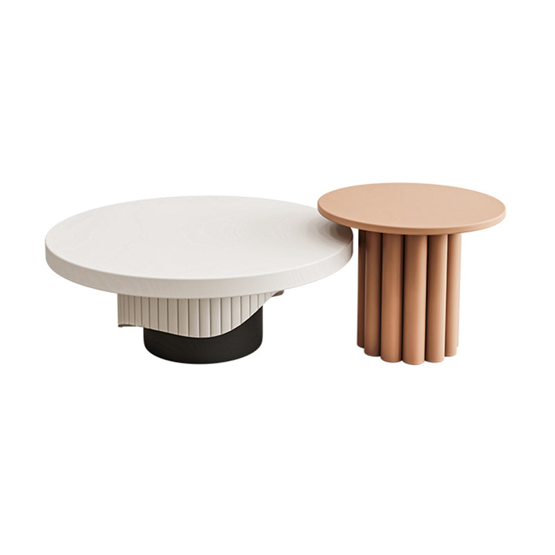 Modern Coffee Table Wooden Round Nesting Coffee Table Set with Pedestal Legs