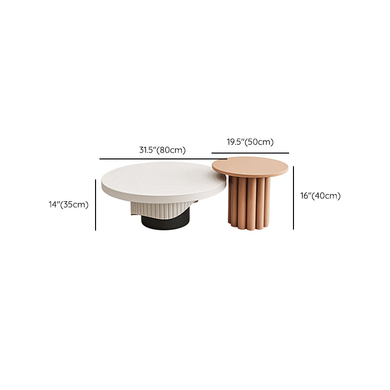 Modern Coffee Table Wooden Round Nesting Coffee Table Set with Pedestal Legs