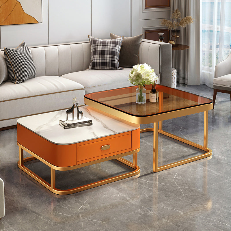 Modern Coffee Table Glass Top Square Nesting Coffee Table Set