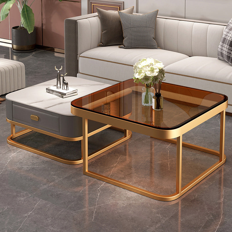 Modern Coffee Table Glass Top Square Nesting Coffee Table Set