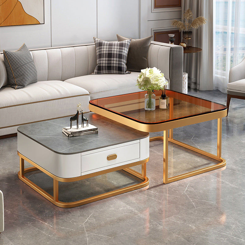 Modern Coffee Table Glass Top Square Nesting Coffee Table Set