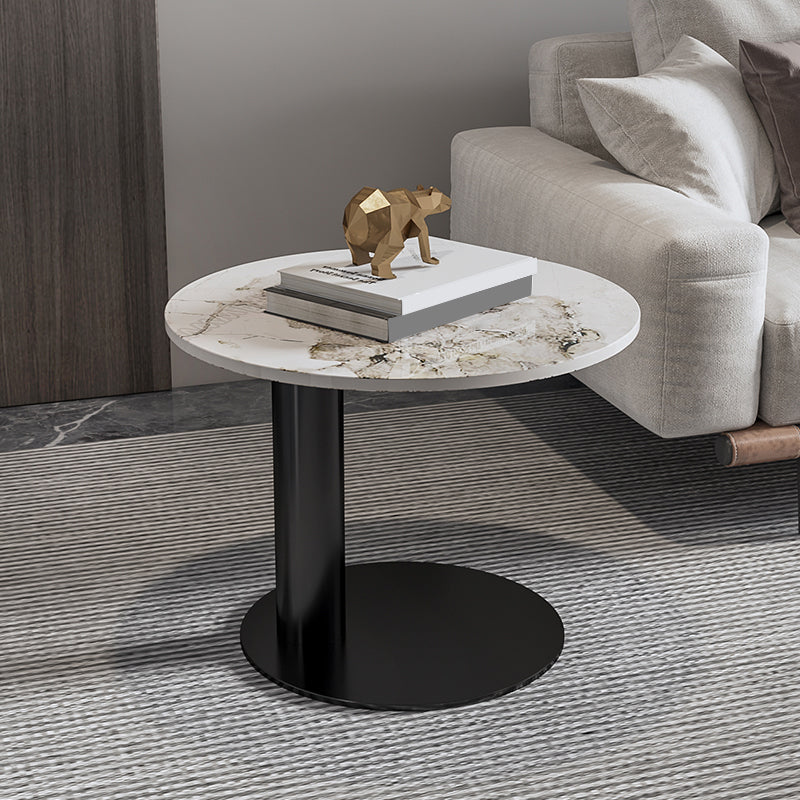 Modern Coffee Table Slate Round Nesting Coffee Table Set with Black Legs