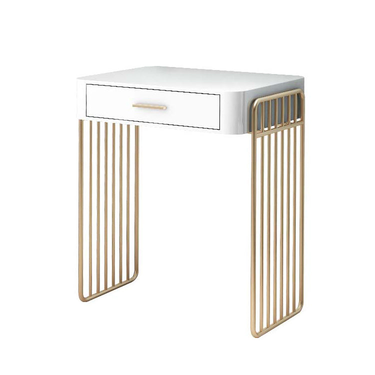 Glam Vanity Desk in White with Drawers Dressing Table with Metal Base