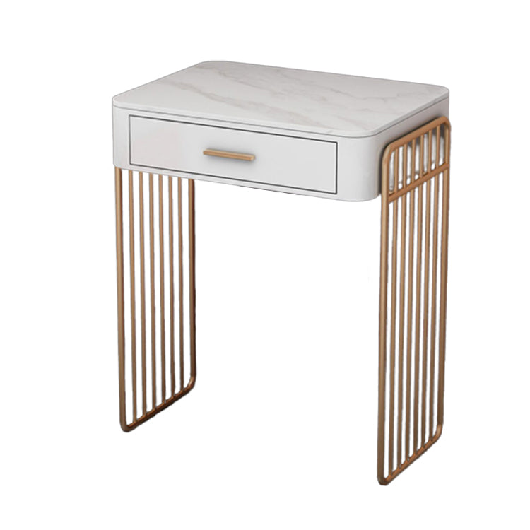 Glam Vanity Desk in White with Drawers Dressing Table with Metal Base