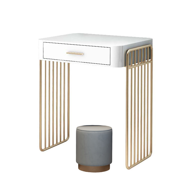 Glam Vanity Desk in White with Drawers Dressing Table with Metal Base