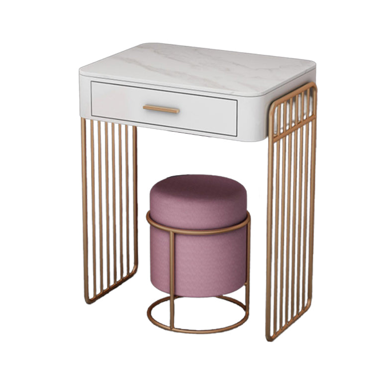 Glam Vanity Desk in White with Drawers Dressing Table with Metal Base