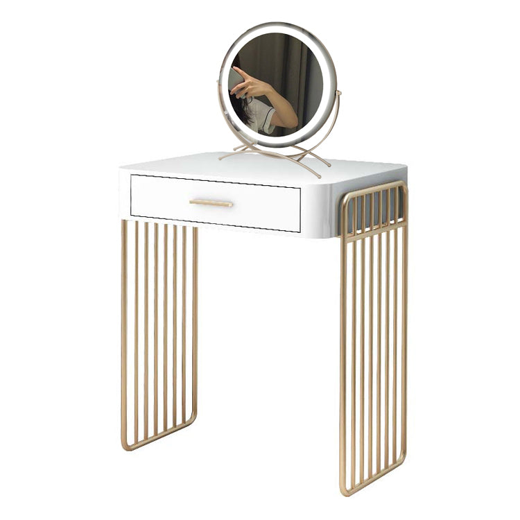 Glam Vanity Desk in White with Drawers Dressing Table with Metal Base