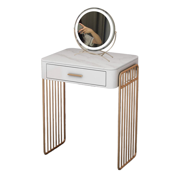 Glam Vanity Desk in White with Drawers Dressing Table with Metal Base