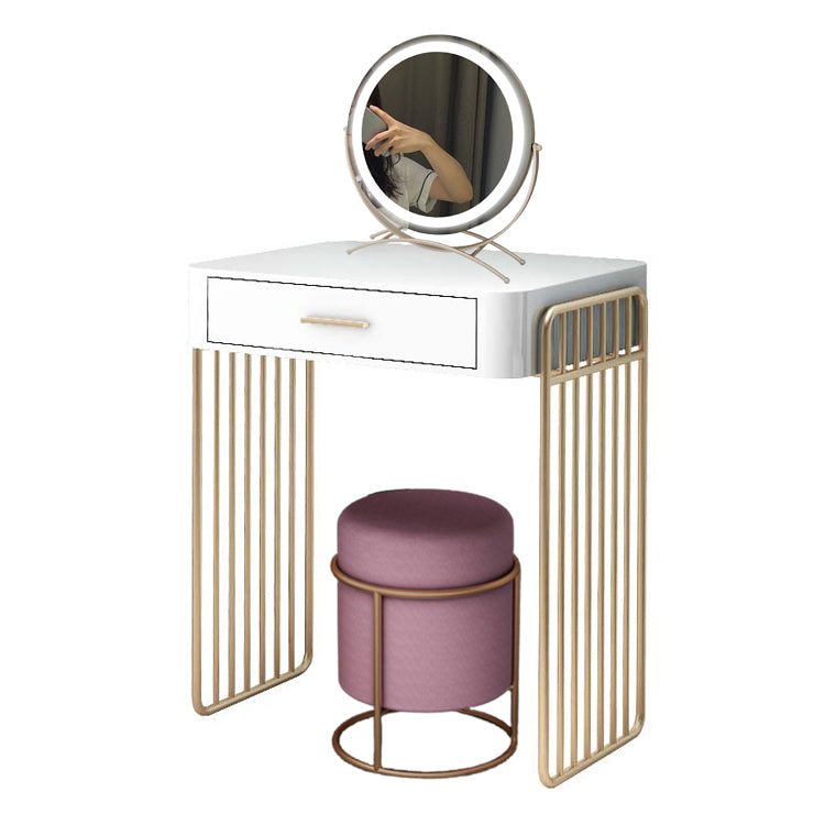 Glam Vanity Desk in White with Drawers Dressing Table with Metal Base