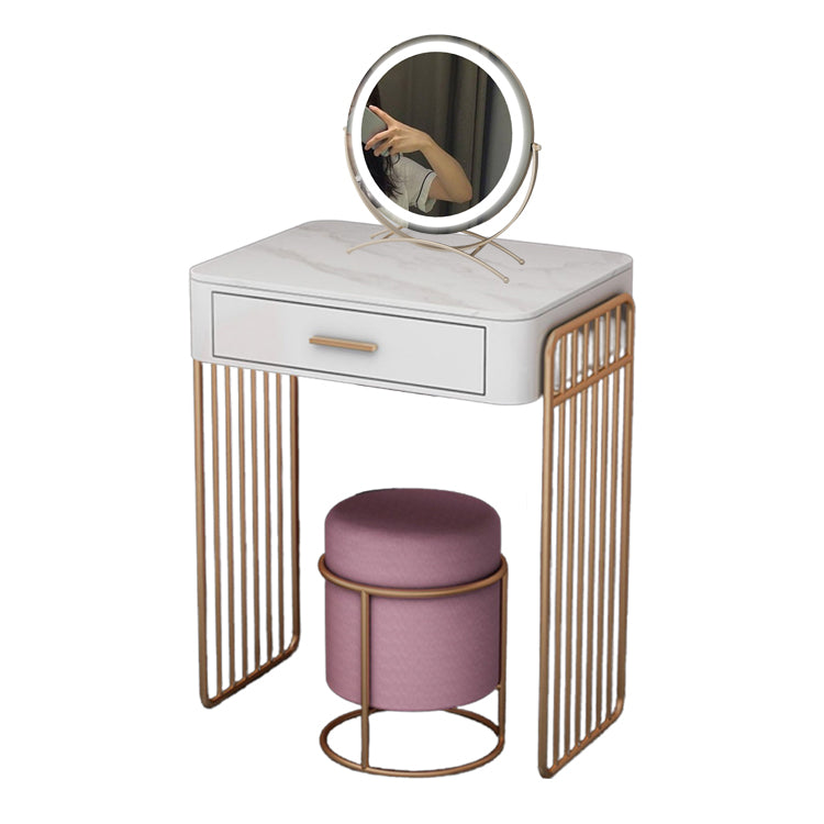 Glam Vanity Desk in White with Drawers Dressing Table with Metal Base
