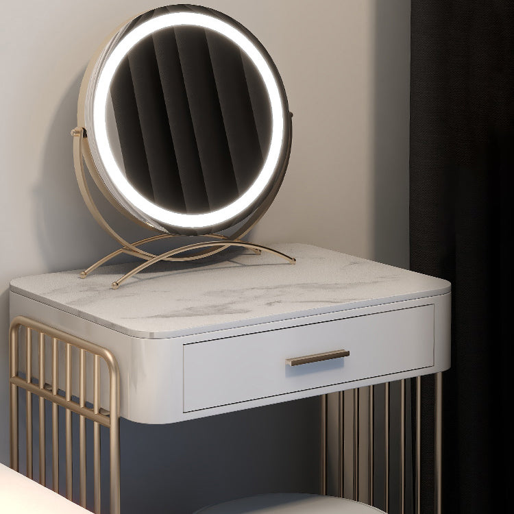 Glam Vanity Desk in White with Drawers Dressing Table with Metal Base