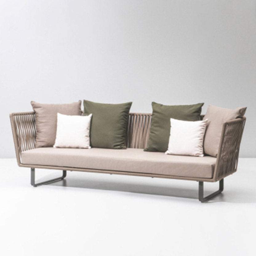 Tropical Patio Sofa Wicker/Rattan Gray Fabric With Cushions Outdoor Patio Sofa