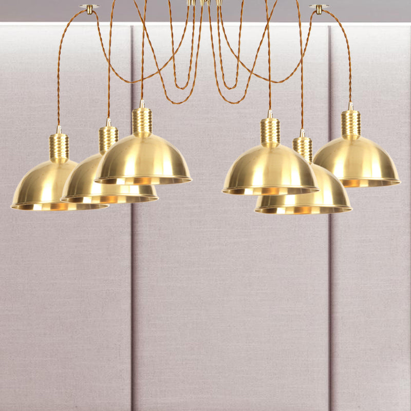 Swag metallico a cupola a ciondolo multi-luce industriale industriale 2/3/4 per abiti da abbigliamento Apparecchiatura in oro.