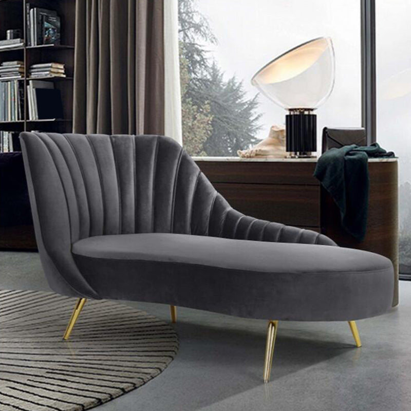 Living Room Recessed Arms Chaise Modern Style Velvet Chaise with Upholster