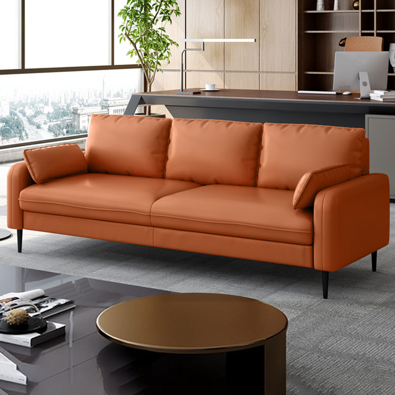 3-Seater Faux Leather Sofa Mid Century Loose Back Square Arm Settee