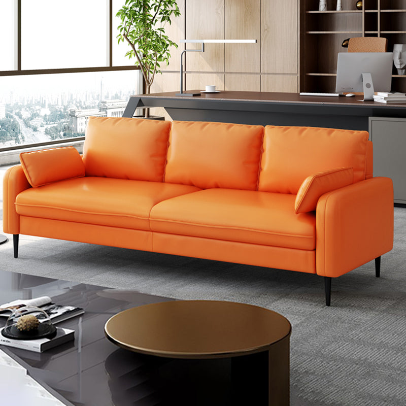 3-Seater Faux Leather Sofa Mid Century Loose Back Square Arm Settee