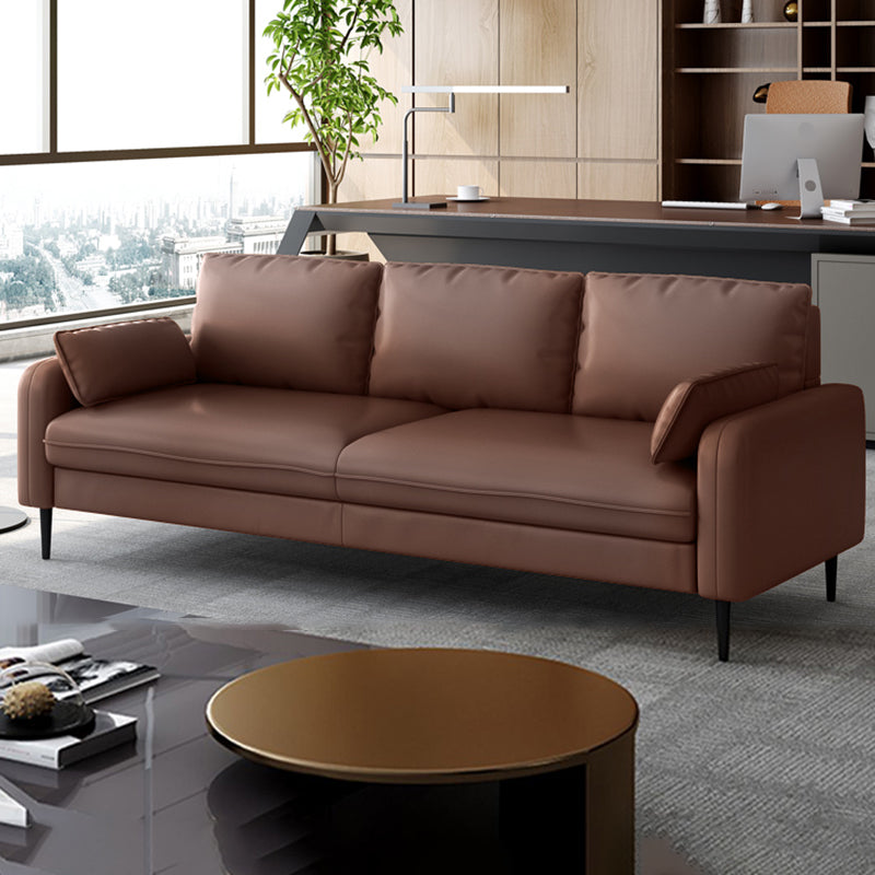 3-Seater Faux Leather Sofa Mid Century Loose Back Square Arm Settee