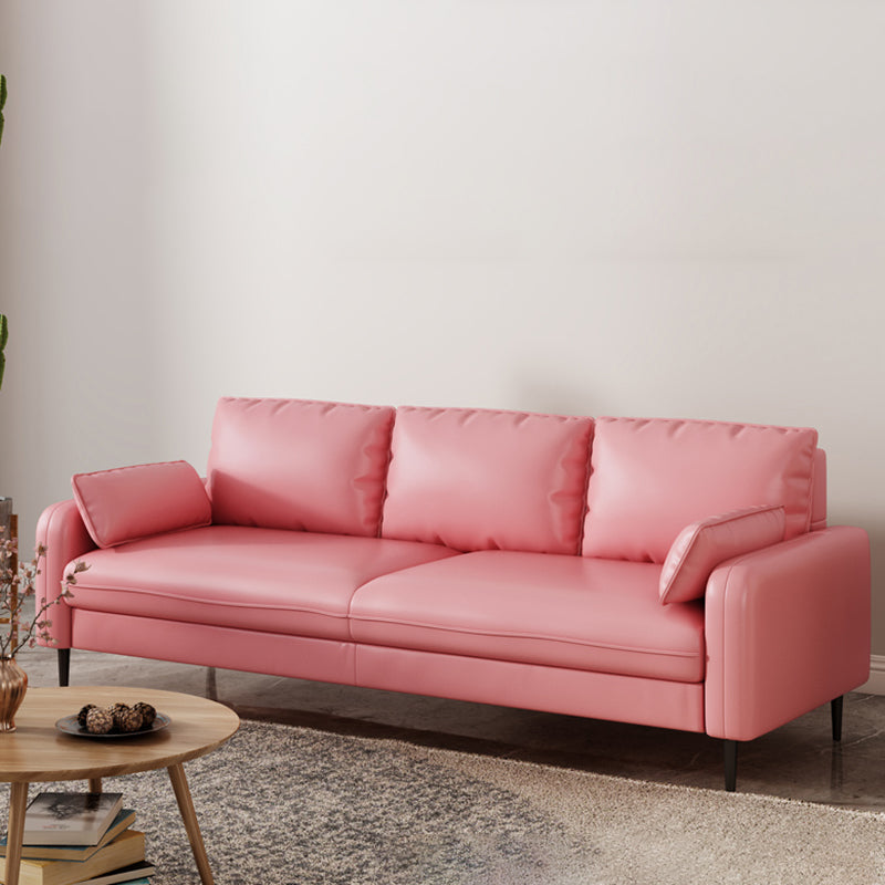 3-Seater Faux Leather Sofa Mid Century Loose Back Square Arm Settee