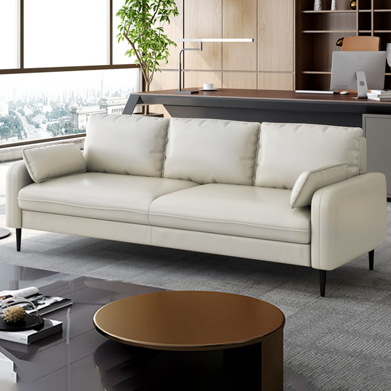 3-Seater Faux Leather Sofa Mid Century Loose Back Square Arm Settee