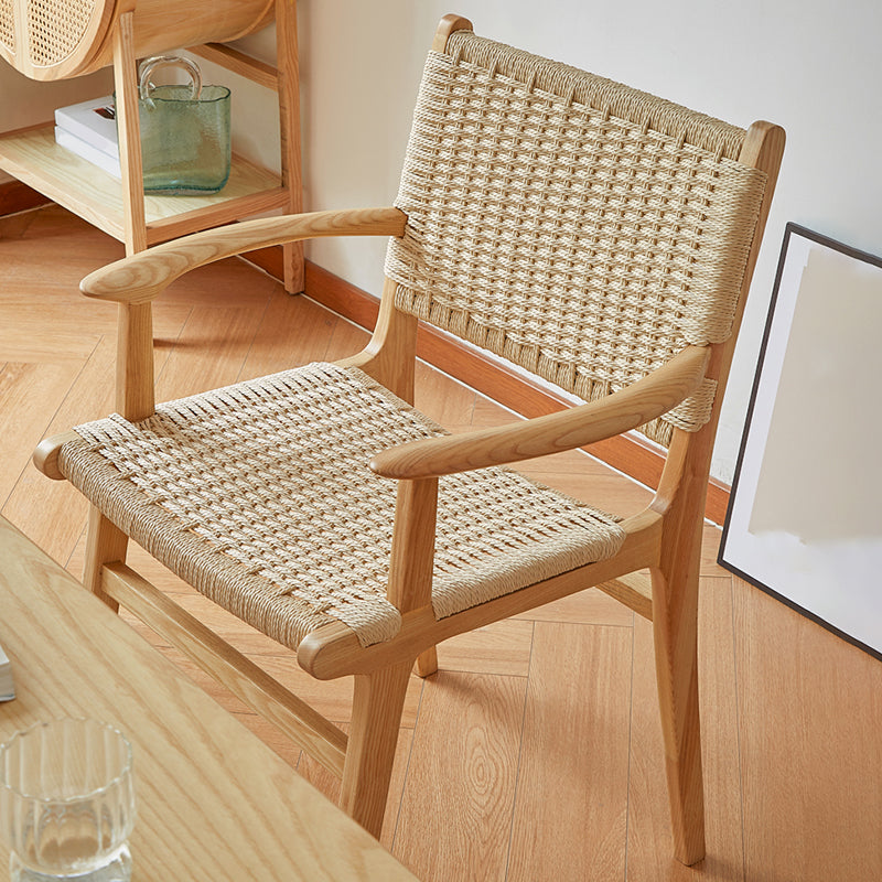 Solid Wood Lounge Chair Woven Back Side Chair with Wooden Legs