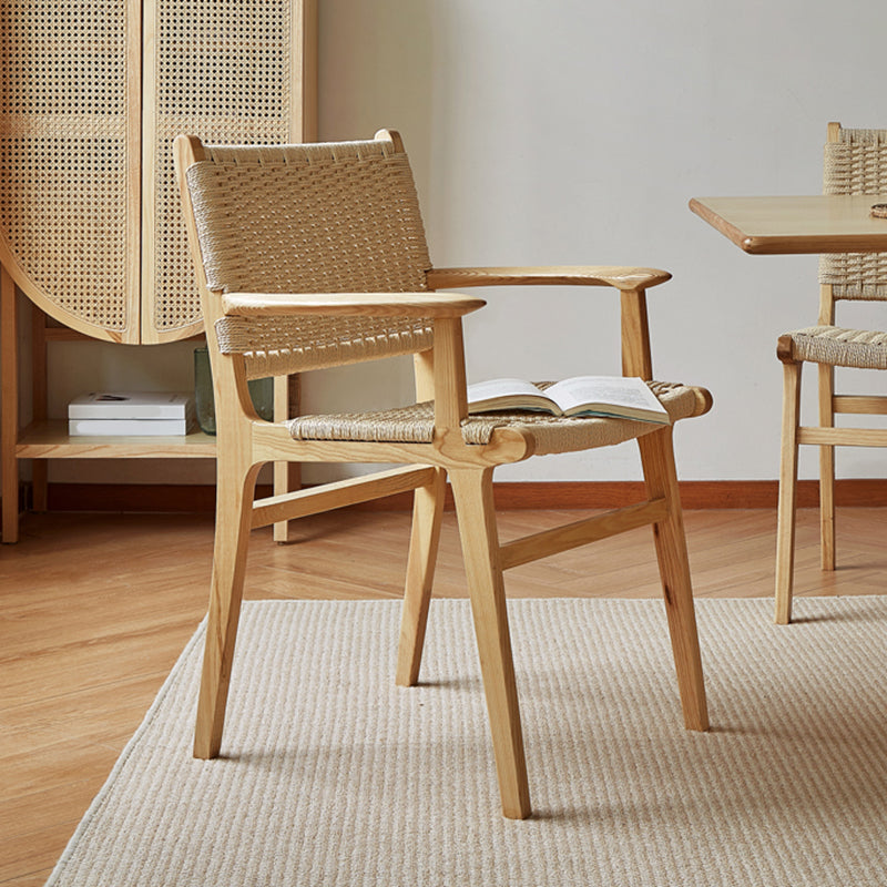 Solid Wood Lounge Chair Woven Back Side Chair with Wooden Legs