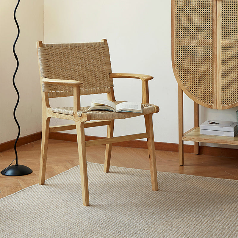 Solid Wood Lounge Chair Woven Back Side Chair with Wooden Legs