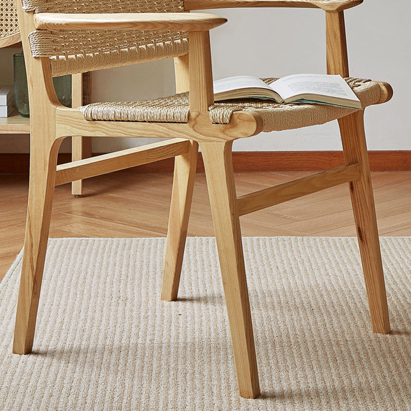 Solid Wood Lounge Chair Woven Back Side Chair with Wooden Legs