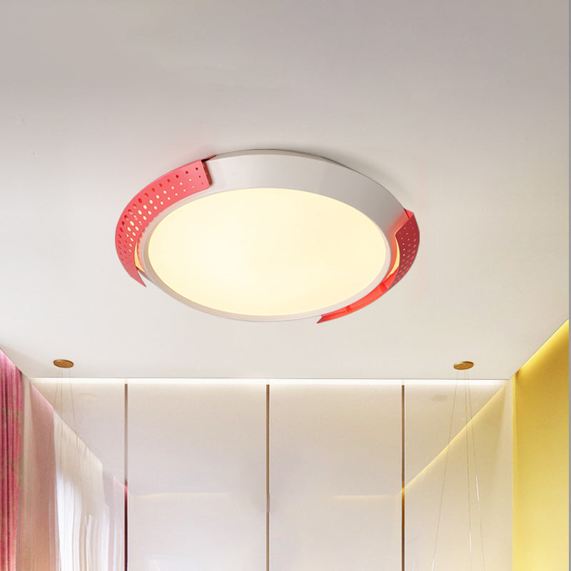 Round Metal Ceiling Fixture Modernist LED Pink/Gold Flush Mount Lighting with Hollow Design, 16"/19.5"/23.5" W