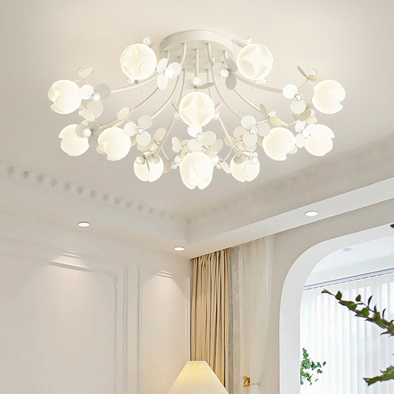 Modern Crystal Flush Mount Flower Shape Ceiling Light with Plastic Shade for Living Room