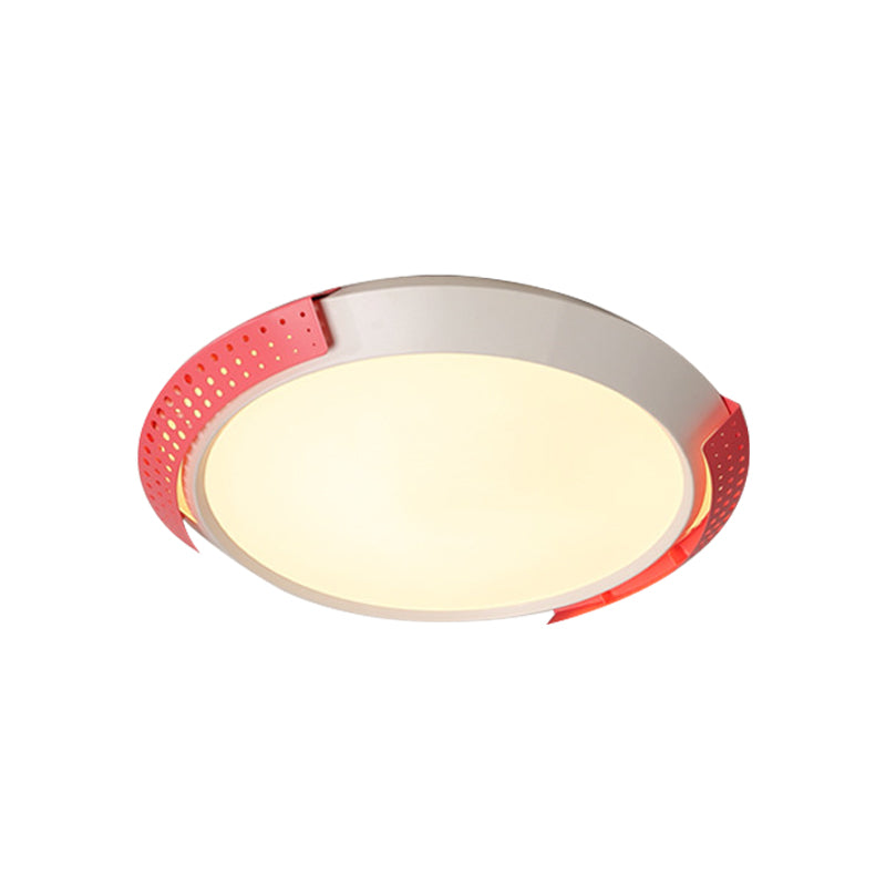 Round Metal Ceiling Fixture Modernist LED Pink/Gold Flush Mount Lighting with Hollow Design, 16"/19.5"/23.5" W