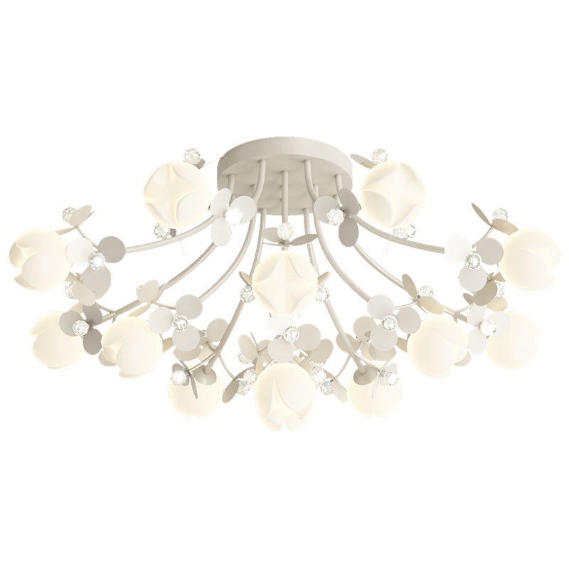 Modern Crystal Flush Mount Flower Shape Ceiling Light with Plastic Shade for Living Room